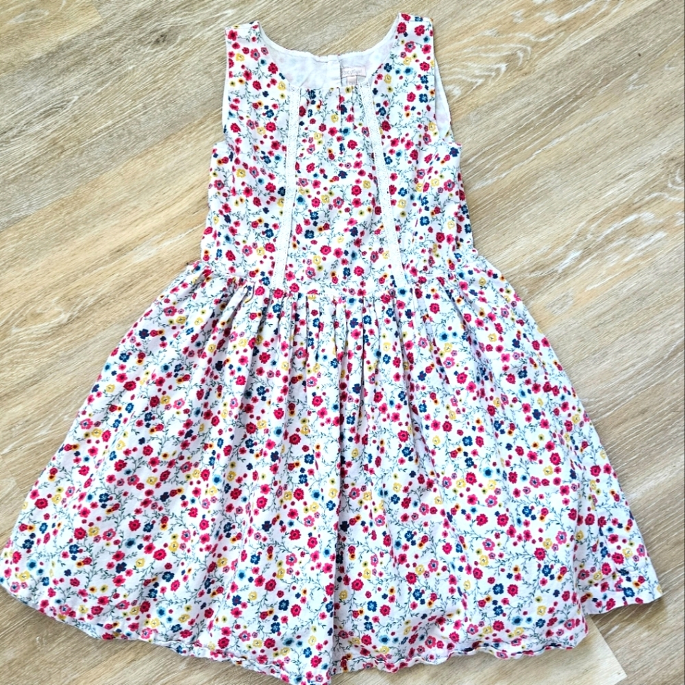 FDK angel girls 100% cotton red white blue yellow floral dress size 8.